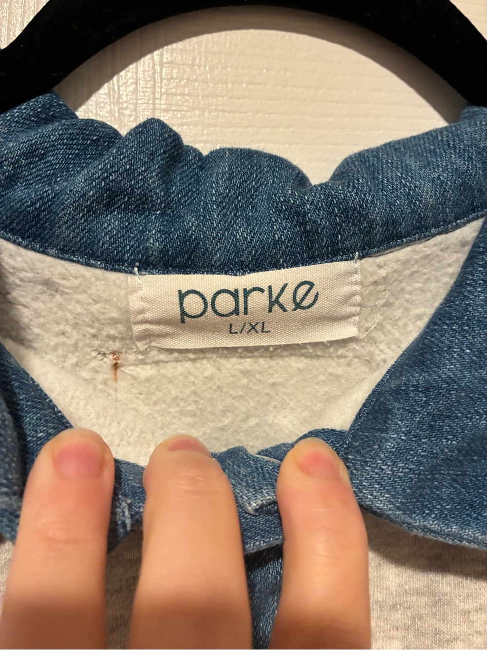 Parke Gray Sweatshirt with Denim Collar - Casual Pullover - Picture 3 of 9